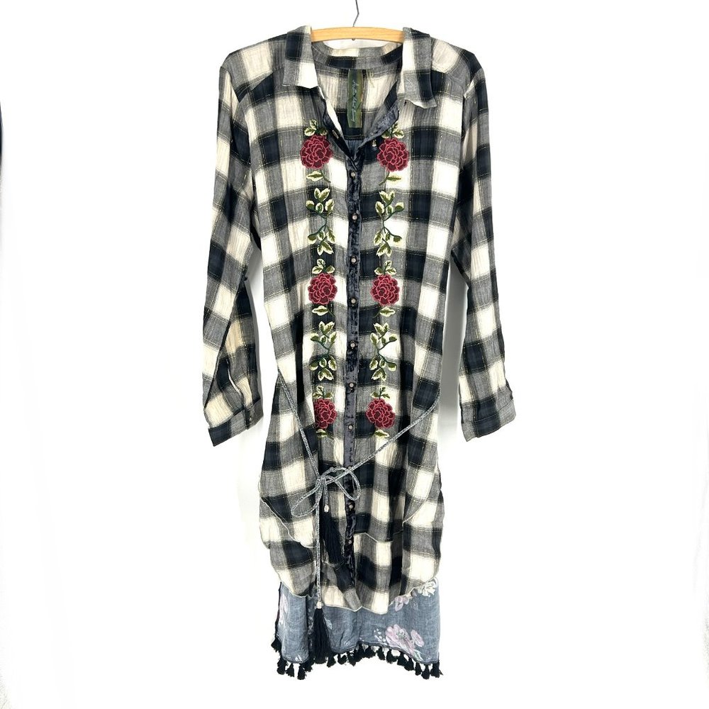 Aratta Silent Journey Flannel Embroidered Tunic/Dress Sz Large
